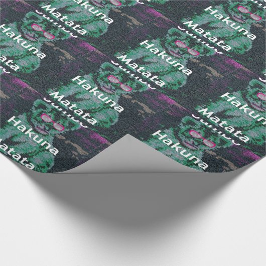 Papier Cadeau Lion vert avec lunettes roses "Hakuna Matata" Art (Coin)