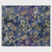 Papier Cadeau Lions d'or et fleurs en violet (Plat)