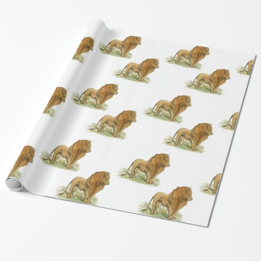 Papier cadeau Lions imprimé moyen (Déroulé)