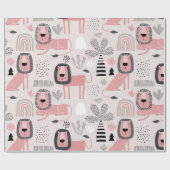Papier Cadeau Lions noirs roses Boho Moderne bébé Enfants (Plat)