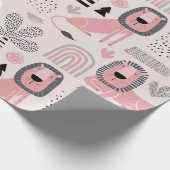Papier Cadeau Lions noirs roses Boho Moderne bébé Enfants (Coin)