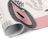 Papier Cadeau Lions noirs roses Boho Moderne bébé Enfants (Coin rond)