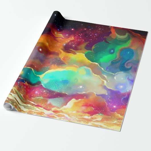 Papier Cadeau Liquide Coloré Espace Galaxie (Déroulé)