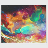 Papier Cadeau Liquide Coloré Espace Galaxie (Plat)