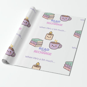 Papier Cadeau Lire et Recharger Kawaii Amateur de