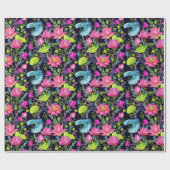 Papier Cadeau Lis roses et oiseaux bleus (Plat)