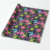 Papier Cadeau Lis roses et oiseaux bleus (Déroulé)