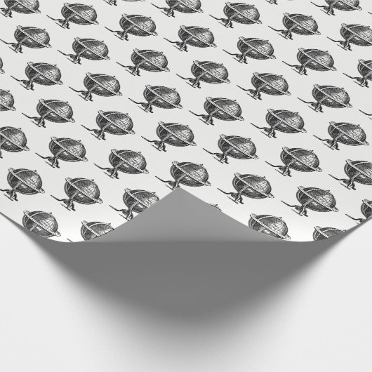 Papier Cadeau Lithographie d'un globe terrestre vintage en noir  (Coin)