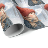 Papier Cadeau Little Boy Exhaling a Frosty Heart (Coin rond)