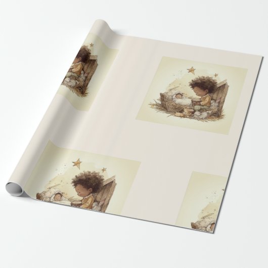 Papier Cadeau Little Drummer Boy Black Nativity Wrapping Paper 1 (Déroulé)