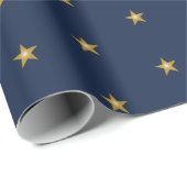 Papier Cadeau Little Gold Stars On Navy Blue (Coin rond)