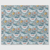 Papier Cadeau Little Shark Grey 1er 2e fête d'anniversaire (Plat)