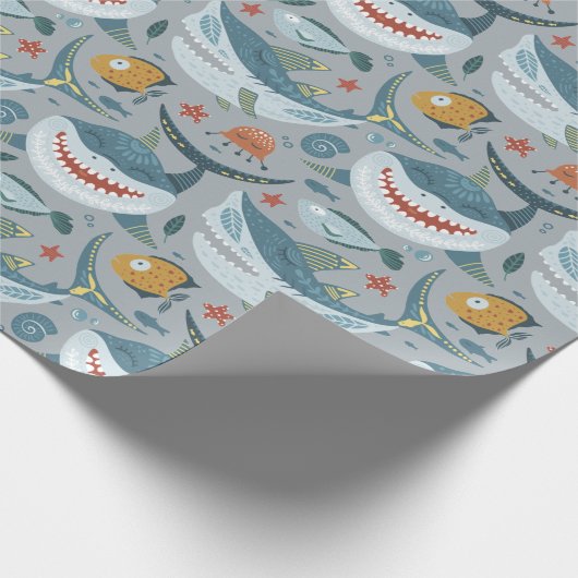 Papier Cadeau Little Shark Grey 1er 2e fête d'anniversaire (Coin)