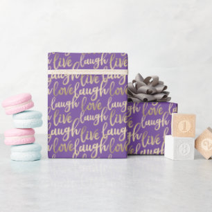 Papier Cadeau Live Laugh Love Faux Gold Letter violet