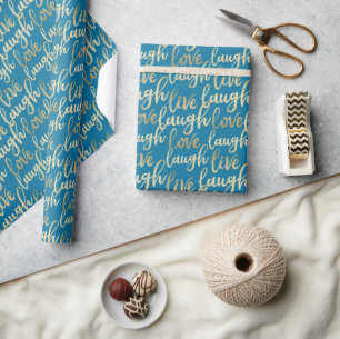 Papier Cadeau Live Laugh Love Faux Gold Letting Blue