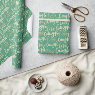 Papier Cadeau Live Laugh Love Faux Gold Letting Vert Turquoise
