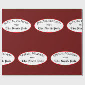 Papier Cadeau Livraison spéciale du Pôle Nord Rouge foncé (Plat)