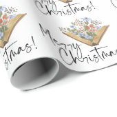 Papier Cadeau Livre avec Fleurs Joyeux Noël (Coin rond)