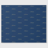 Papier Cadeau Livre bleu marine en or personnalisé nom texte Ann (Plat)