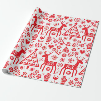 PAPIER CADEAU LIVRE D'ÉTIQUETAGE MOTIF SCANDINAVIEN ROUGE DE NOË