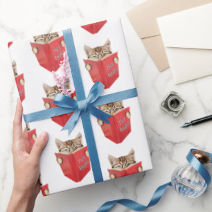 Papier Cadeau Livre rouge de lecture de chat