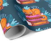 Papier Cadeau Livres Approuvés Cat Turquoise (Coin rond)