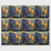 Papier Cadeau Livres Bleus Anciens & Fleurs Jaunes (Plat)