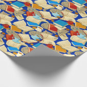 Papier Cadeau Livres et chats en bleu (Coin)