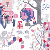 Papier Cadeau Livres Fairytale et Créatures Magiques Blanc