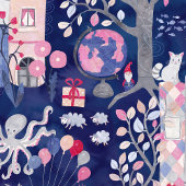 Papier Cadeau Livres Fairytale et Créatures Magiques Bleu