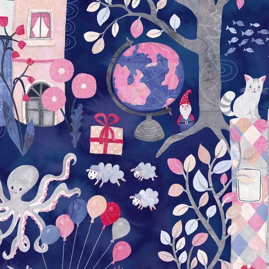 Papier Cadeau Livres Fairytale et Créatures Magiques Bleu