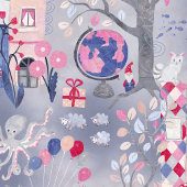 Papier Cadeau Livres Fairytale et Créatures Magiques Gris