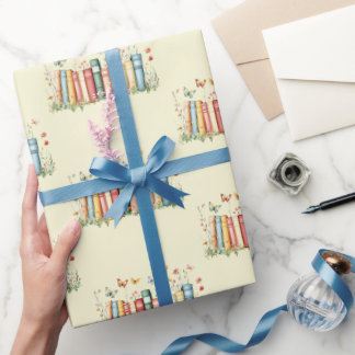 Papier Cadeau Livres, Fleurs, Papillon