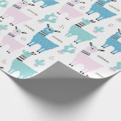 Papier Cadeau Llama Alapaca Baby shower bleu rose (Coin)