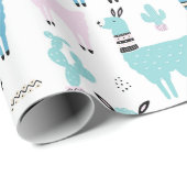 Papier Cadeau Llama Alapaca Baby shower bleu rose (Coin rond)