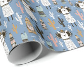 Papier Cadeau Llama, Cactus, Motif d'éléments à main. (Coin rond)