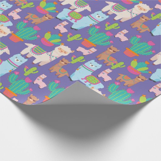 Papier Cadeau Llama colorée et Motif Cactus (Coin)