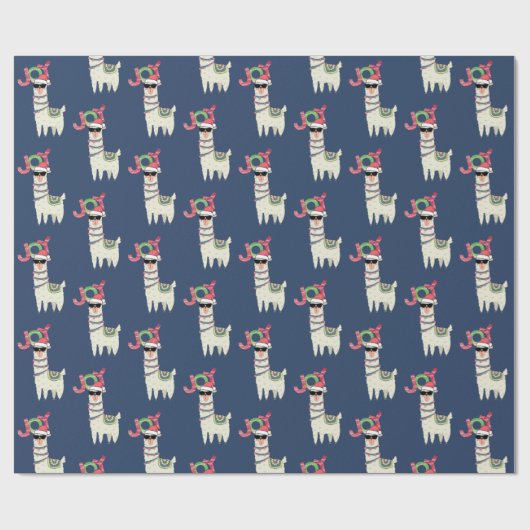 Papier Cadeau Llama cool à Santa Hat et lunettes de soleil (Plat)
