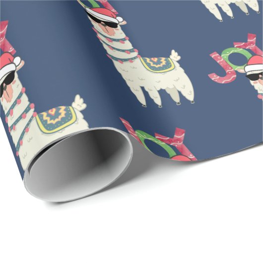 Papier Cadeau Llama cool à Santa Hat et lunettes de soleil (Coin rond)