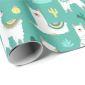 Papier Cadeau Llama et Cactus en vert (Coin rond)