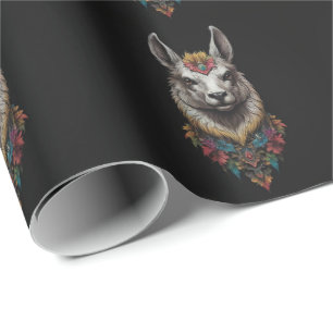 Papier Cadeau Llama Et Portrait Fleur,