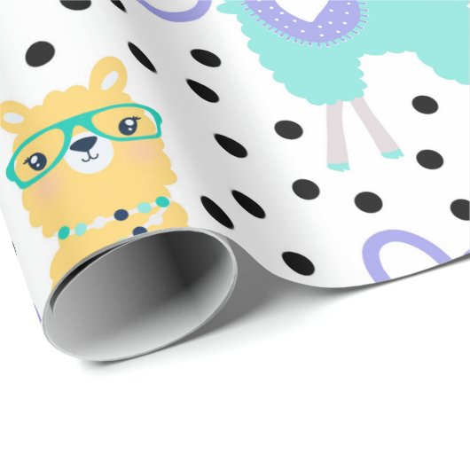 Papier Cadeau Llama Pastel Purple Love Motif Imprimer Enveloppem (Coin rond)