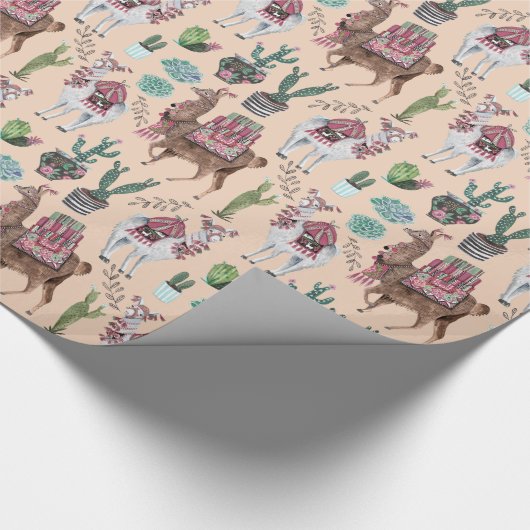 Papier Cadeau Llama | pêche | Papier d'enrobage (Coin)