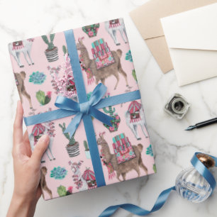 Papier Cadeau Llama   rose   Papier d'enrobage
