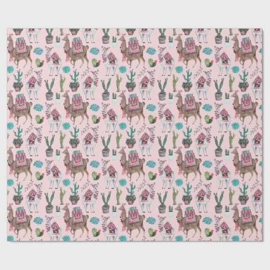 Papier Cadeau Llama | rose | Papier d'enrobage (Plat)