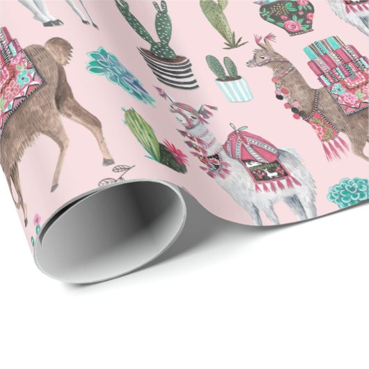 Papier Cadeau Llama | rose | Papier d'enrobage (Coin rond)