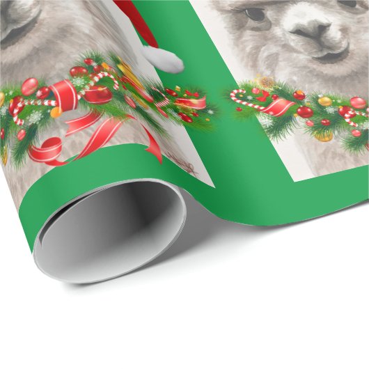 Papier Cadeau Llama Sourires Père Noël Nom personnalisé Noël (Coin rond)