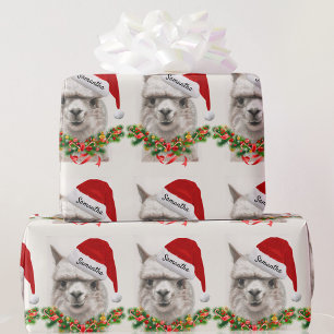 Papier Cadeau Llama Sourires Père Noël Nom personnalisé Noël