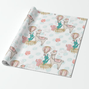 Papier Cadeau Llama Steampunk désert paillettes rose et or