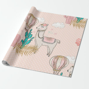 Papier Cadeau Llama Steampunk du désert paillettes rose et or
